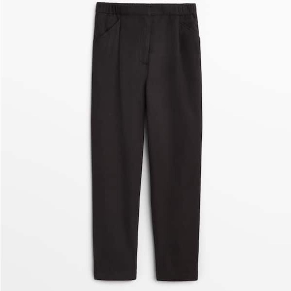 Massimo Dutti | Wool Dark blue Jogging-fit trousers with adjustable waist | Sz 4